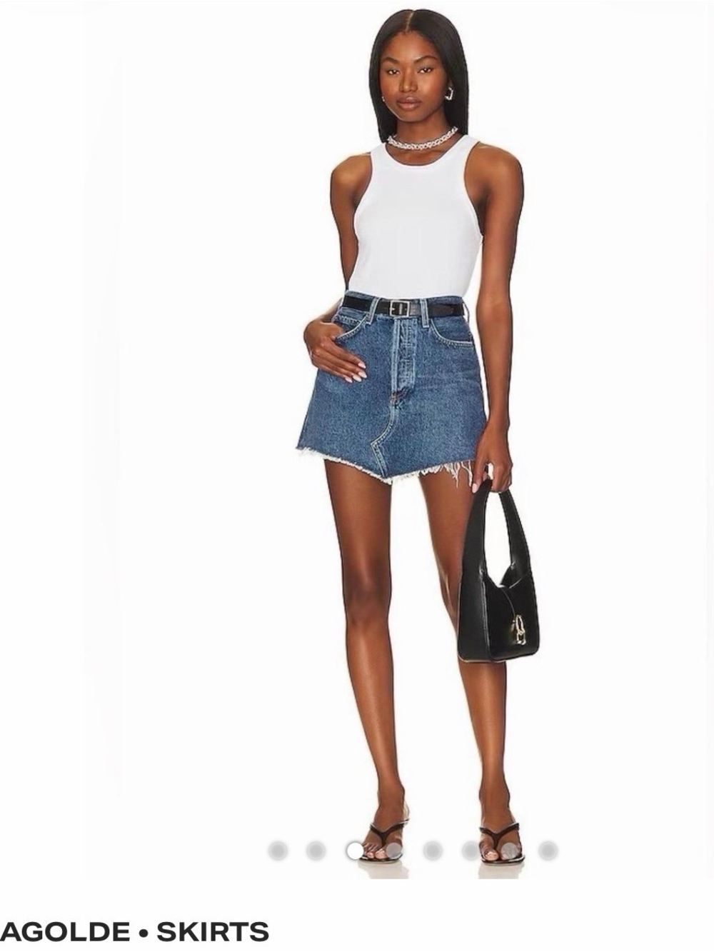 Agolde Blue Denim Frayed Edge Mini Skirt